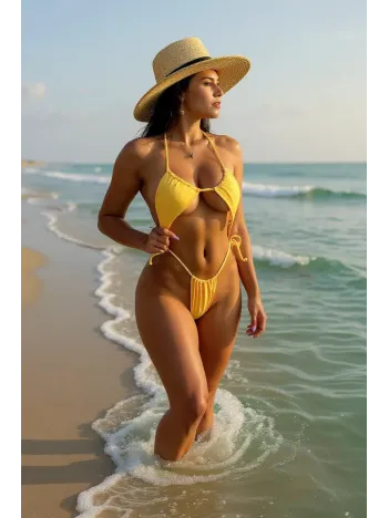 Kadın Sarı Yandan Bağlamalı Tangalı Üçgen Bikini Mayo Takımı – Modern, Konforlu Ve Günlük Kombinlere Uygun