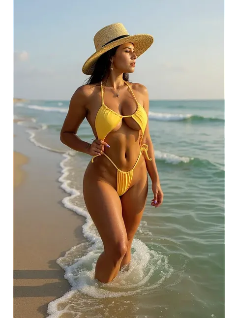 Kadın Sarı Yandan Bağlamalı Tangalı Üçgen Bikini Mayo Takımı – Modern, Konforlu Ve Günlük Kombinlere Uygun