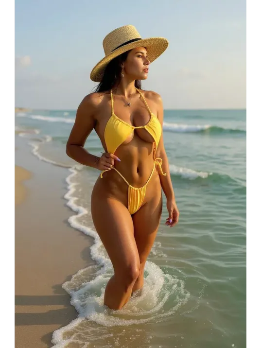 Kadın Sarı Yandan Bağlamalı Tangalı Üçgen Bikini Mayo Takımı – Modern, Konforlu Ve Günlük Kombinlere Uygun