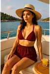 Kadın Bordo Şortlu Belden Ve Boyundan Bağlamalı Bikini Takımı – Modern, Konforlu Ve Günlük Kombinlere Uygun Kadın Bordo Şortlu Belden Ve Boyundan Bağlamalı Bikini Takımı – Modern, Konforlu Ve Günlük Kombinlere Uygun