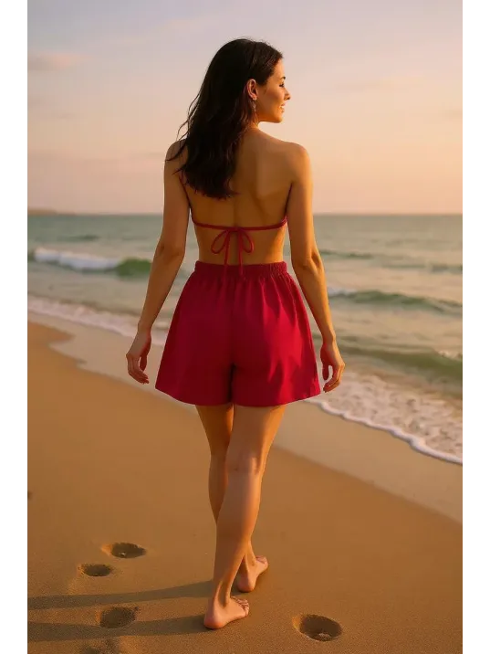 Kadın Fuşya Şortlu Belden Ve Boyundan Bağlamalı Bikini Takımı – Modern, Konforlu Ve Günlük Kombinlere Uygun Kadın Fuşya Şortlu Belden Ve Boyundan Bağlamalı Bikini Takımı – Modern, Konforlu Ve Günlük Kombinlere Uygun