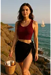 Kadın Bordo Yuvarlak Yaka Crop Ve Siyah Pareo 2'li Set – Modern Ve Şık Tasarım