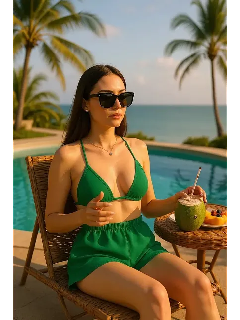 Kadın Yeşil Şortlu Belden Ve Boyundan Bağlamalı Bikini Takımı – Modern, Konforlu Ve Günlük Kombinlere Uygun Kadın Yeşil Şortlu Belden Ve Boyundan Bağlamalı Bikini Takımı – Modern, Konforlu Ve Günlük Kombinlere Uygun
