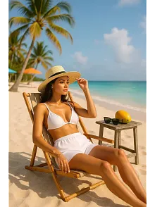 Kadın Beyaz Şortlu Belden Ve Boyundan Bağlamalı Bikini Takımı – Modern, Konforlu Ve Günlük Kombinlere Uygun