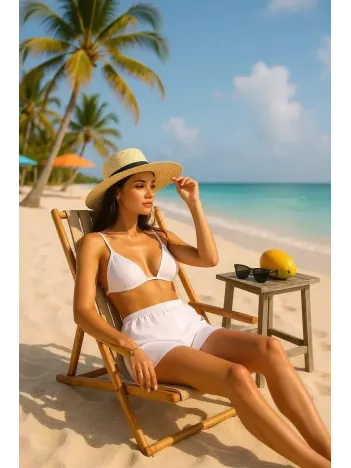 Kadın Beyaz Şortlu Belden Ve Boyundan Bağlamalı Bikini Takımı – Modern, Konforlu Ve Günlük Kombinlere Uygun Kadın Beyaz Şortlu Belden Ve Boyundan Bağlamalı Bikini Takımı – Modern, Konforlu Ve Günlük Kombinlere Uygun