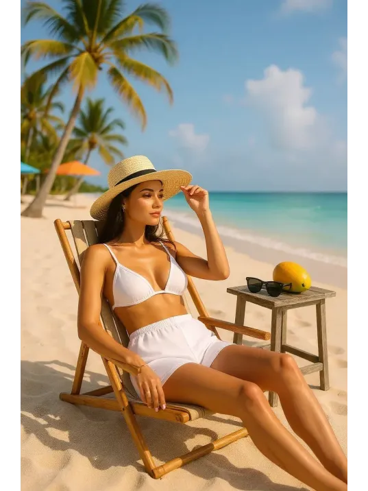 Kadın Beyaz Şortlu Belden Ve Boyundan Bağlamalı Bikini Takımı – Modern, Konforlu Ve Günlük Kombinlere Uygun