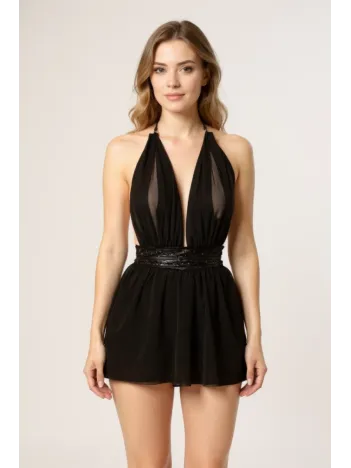 Kadın Siyah Sırtı Açık Beli Dantelli Gecelik Takım – Modern, Konforlu Ve Günlük Kombinlere Uygun