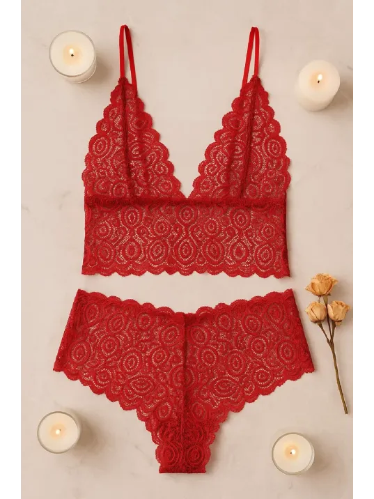 Kadın Kırmızı Dantel Bralet Şort Takımı – Tutkulu Ve Çekici İç Giyim Kadın Kırmızı Dantel Bralet Şort Takımı – Tutkulu Ve Çekici İç Giyim