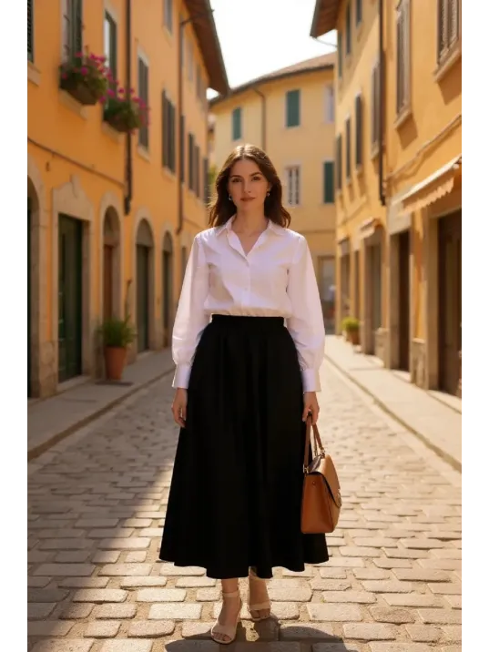 Kadın Siyah Double Kumaş Beli Lastikli Cepli Etek Kadın Siyah Double Kumaş Beli Lastikli Cepli Etek