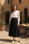 Kadın Siyah Double Kumaş Beli Lastikli Cepli Etek Kadın Siyah Double Kumaş Beli Lastikli Cepli Etek