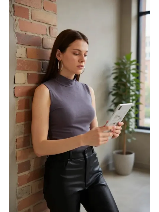 Kadın Antrasit Gri Kolsuz Balıkçı Yaka Basic Bluz Kadın Antrasit Gri Kolsuz Balıkçı Yaka Basic Bluz