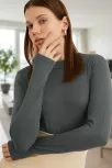 Kadın Antrasit Gri Parmak Detaylı Esnek Uzun Kollu Body