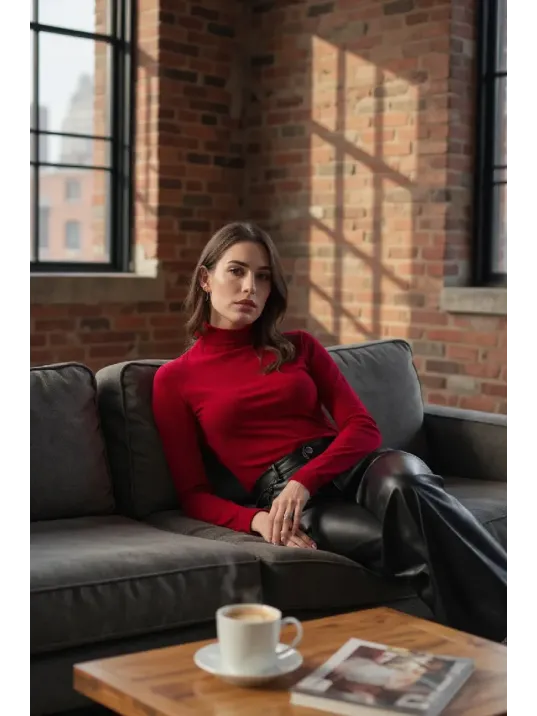 Kadın Bordo Parmak Detaylı Esnek Uzun Kollu Body