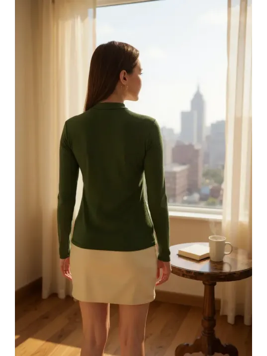 Kadın Haki Yeşili Parmak Detaylı Esnek Uzun Kollu Body Kadın Haki Yeşili Parmak Detaylı Esnek Uzun Kollu Body