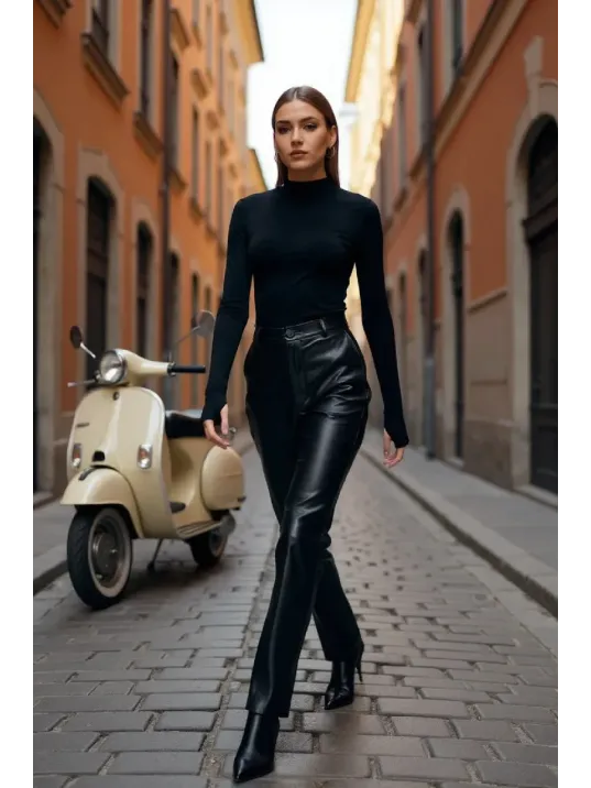 Kadın Siyah Parmak Detaylı Esnek Uzun Kollu Body