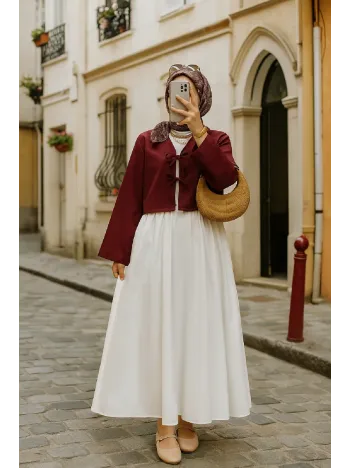 Kadın Bordo Kısa Kimono Ceket – Zarif Ve Şık Kombin Parçası