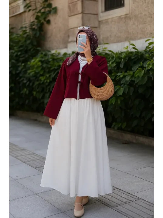 Kadın Bordo Kısa Kimono Ceket – Zarif Ve Şık Kombin Parçası