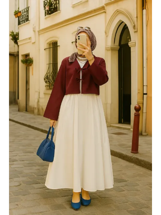 Kadın Bordo Kısa Kimono Ceket – Zarif Ve Şık Kombin Parçası