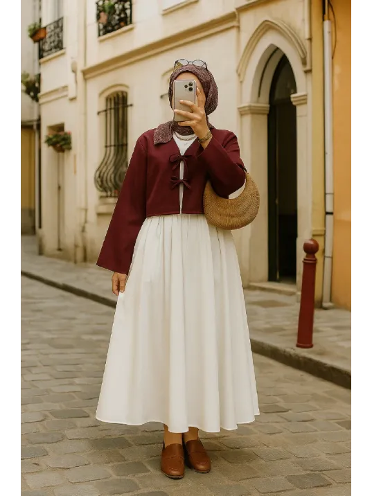 Kadın Bordo Kısa Kimono Ceket – Zarif Ve Şık Kombin Parçası