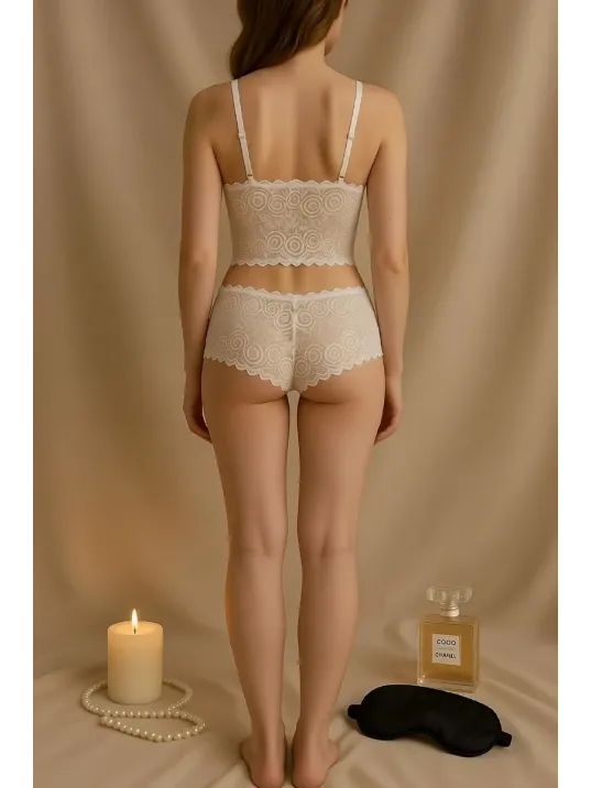 Kadın Beyaz Dantel Bralet Şort Takımı – Romantik Ve Zarif İç Giyim