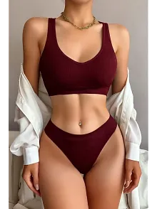Kadın Bordo Seamless Tanga Sütyen Takım – Modern, Konforlu Ve Günlük Kombinlere Uygun