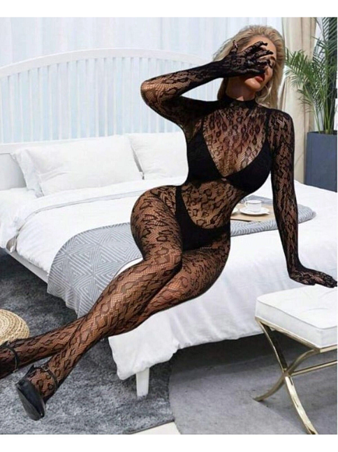 Kadın Özel Bölgesi Açık Siyah Leopar Fantazi Vücut Çorabı