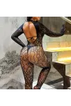 Kadın Seksi Leopar Desenli Transparan File Tulum Uzun Kollu Eldivenli Büyük Beden Vücut Çorabı