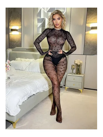 Kadın Seksi Özel Bölgesi Açık Fileli Fantezi Büük Bedenlere Uygun Utlra Esnek Vücut Çorabı..