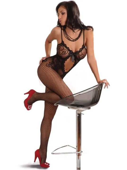Kadın Siyah Özel Bölgesi Açık Seksi Vücut Çorabı