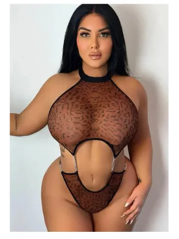 Leopar Büyük Beden Fantezi Gecelik Özel Gece Kostümü Gece Kıyafeti