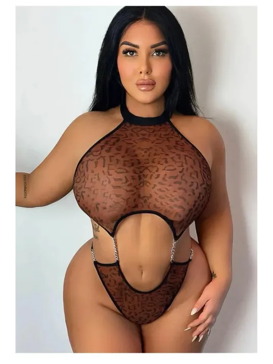 Leopar Büyük Beden Fantezi Gecelik Özel Gece Kostümü Gece Kıyafeti