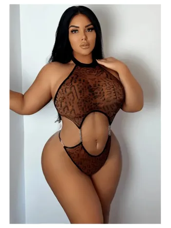 Leopar Büyük Beden Fantezi Gecelik Özel Gece Kostümü Gece Kıyafeti