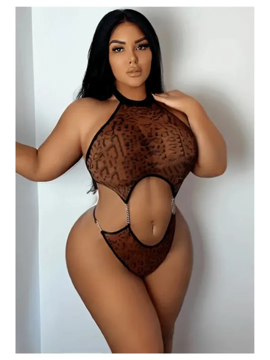 Leopar Büyük Beden Fantezi Gecelik Özel Gece Kostümü Gece Kıyafeti