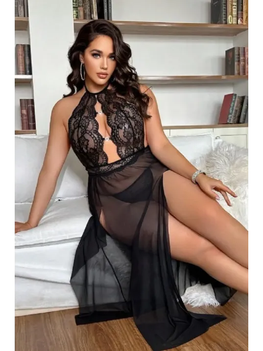Uzun Gecelik Yırtmaçlı Dantel Göğüs detaylı Sık Romantik Kadın Gecelik