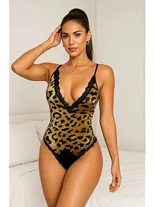 Leopar Desenli Dantel Body V2901