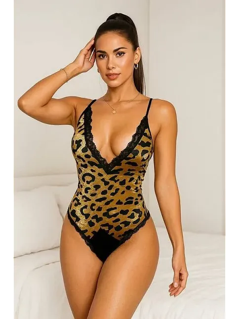 Leopar Desenli Dantel Body V2901