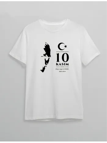 10 Kasım Atatürk Baskılı T-shirt - Beyaz