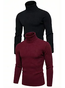 2'li Siyah Bordo Unisex Kaşkorse Boğazlı Full Likralı Fitilli Body Kazak