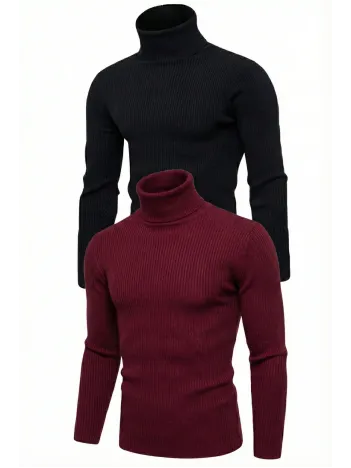 2'li Siyah Bordo Unisex Kaşkorse Boğazlı Full Likralı Fitilli Body Kazak