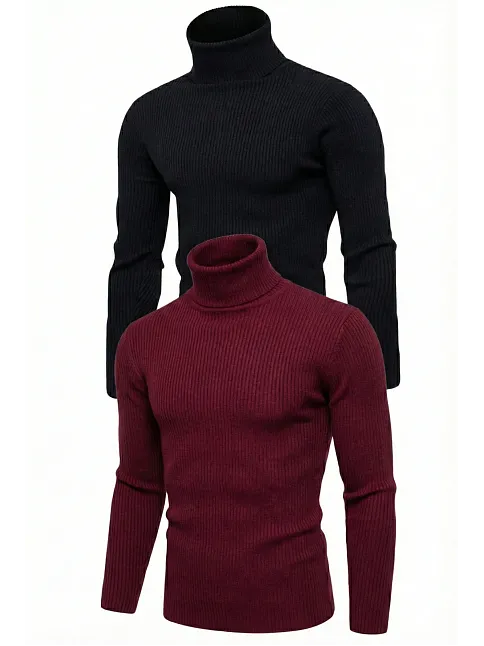 2'li Siyah Bordo Unisex Kaşkorse Boğazlı Full Likralı Fitilli Body Kazak