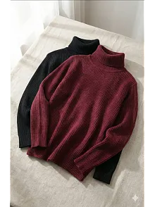 2'li Siyah Bordo Unisex Kaşkorse Boğazlı Full Likralı Fitilli Body Kazak
