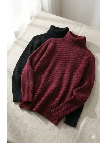 2'li Siyah Bordo Unisex Kaşkorse Boğazlı Full Likralı Fitilli Body Kazak