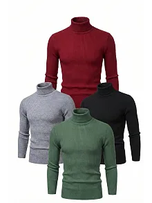 4'lü Siyah, Bordo, Gri, Haki Unisex Kaşkorse Boğazlı Full Likralı Fitilli Body Kazak