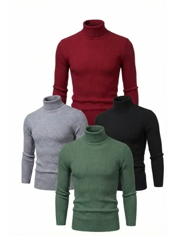 4'lü Siyah, Bordo, Gri, Haki Unisex Kaşkorse Boğazlı Full Likralı Fitilli Body Kazak