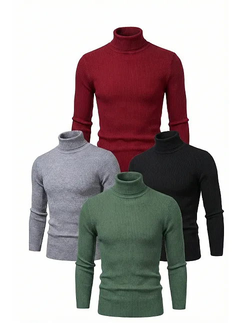 4'lü Siyah, Bordo, Gri, Haki Unisex Kaşkorse Boğazlı Full Likralı Fitilli Body Kazak
