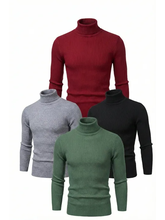 4'lü Siyah, Bordo, Gri, Haki Unisex Kaşkorse Boğazlı Full Likralı Fitilli Body Kazak