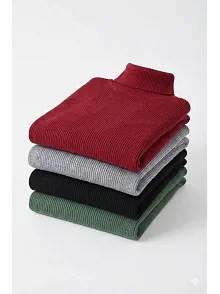 4'lü Siyah, Bordo, Gri, Haki Unisex Kaşkorse Boğazlı Full Likralı Fitilli Body Kazak