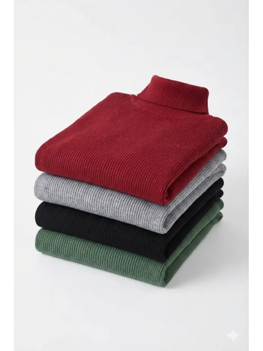 4'lü Siyah, Bordo, Gri, Haki Unisex Kaşkorse Boğazlı Full Likralı Fitilli Body Kazak