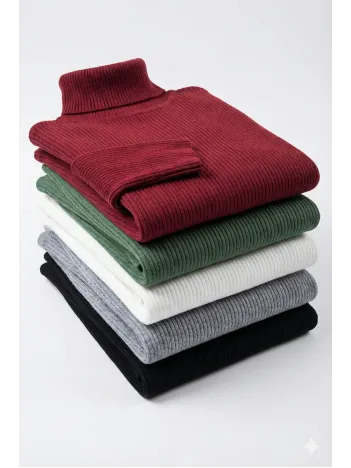 5'li Siyah, Beyaz, Bordo, Gri, Haki Unisex Kaşkorse Boğazlı Full Likralı Fitilli Body Kazak