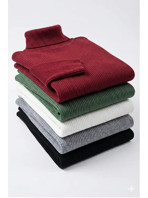5'li Siyah, Beyaz, Bordo, Gri, Haki Unisex Kaşkorse Boğazlı Full Likralı Fitilli Body Kazak